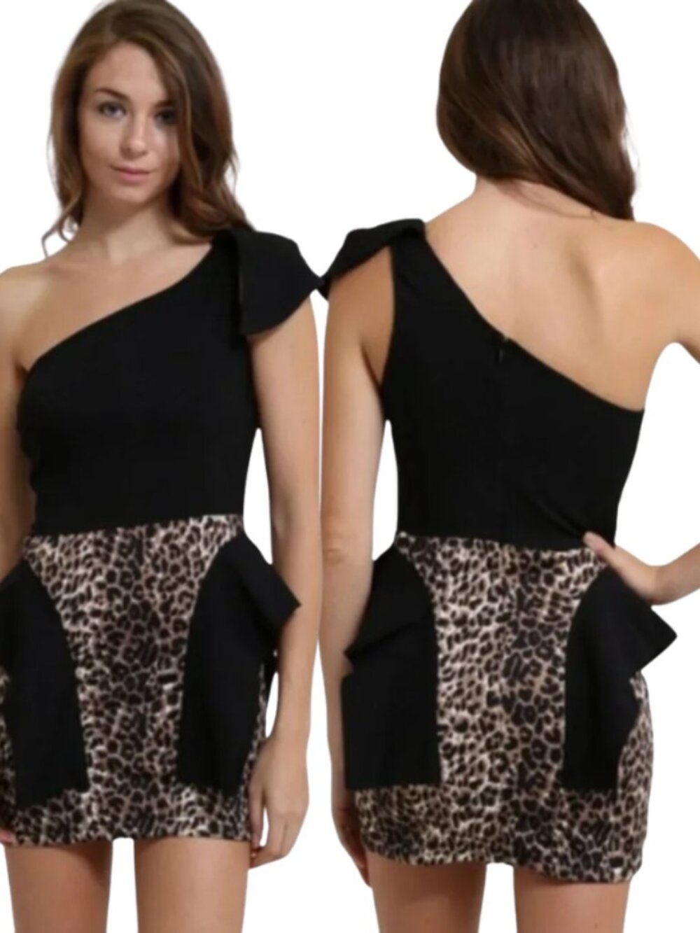 ✨ 5/$25 ✨ One Shoulder Black Leopard Mini Dress | Bodycon Party Night Out